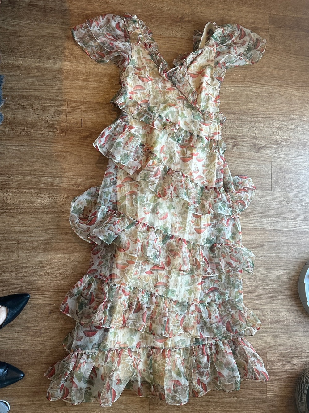 Selkie Elfin Dress Ivory with Mushroom Print